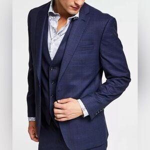 Bar Ill Men's Slim-Fit Blue Plaid Wool Suit Jacket Blazer Sport Coat Size 38 Reg